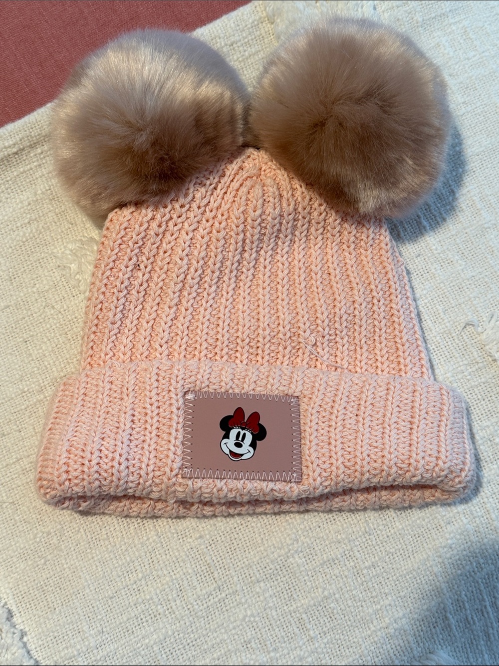 Love your melon Minnie Mouse Pink Knit Beanie with Double Pom Poms